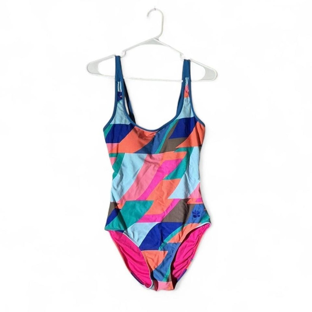 Hapari Womens Geometric Abstract One Piece‎ Swimsuit Multicolor Scoop Neck XS